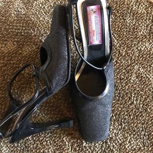 Black glitter toe heels